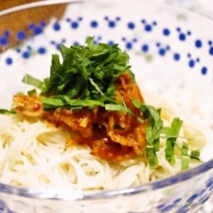 ❤キムチと揚げ玉と大葉の柚子ポン酢ぶっかけ素麺❤